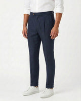 Pleated Linen Trouser - Navy view 3