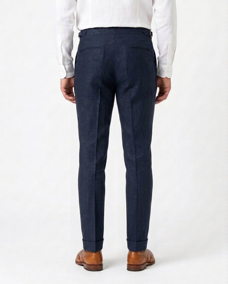 Pleated Linen Trouser - Navy
