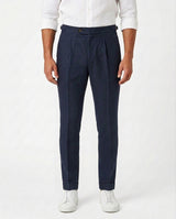 Pleated Linen Trouser - Navy view 1