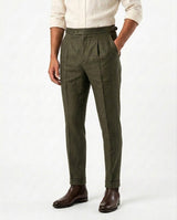 Pleated Linen Trouser - Olive view 3