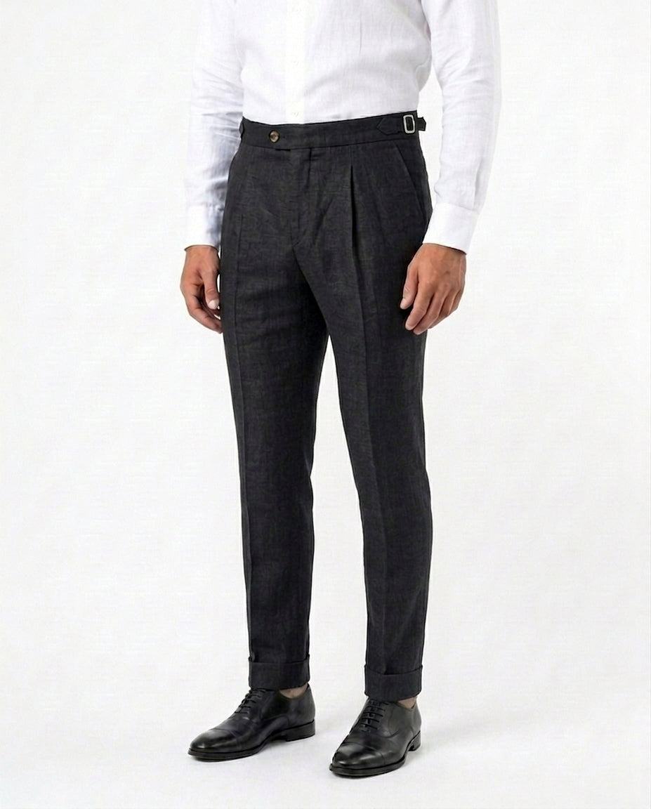 Pleated Linen Trouser - Charcoal