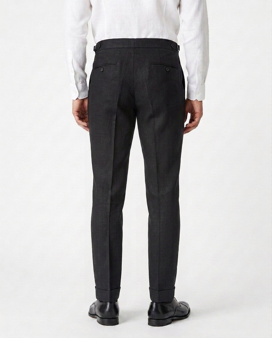 Pleated Linen Trouser - Charcoal