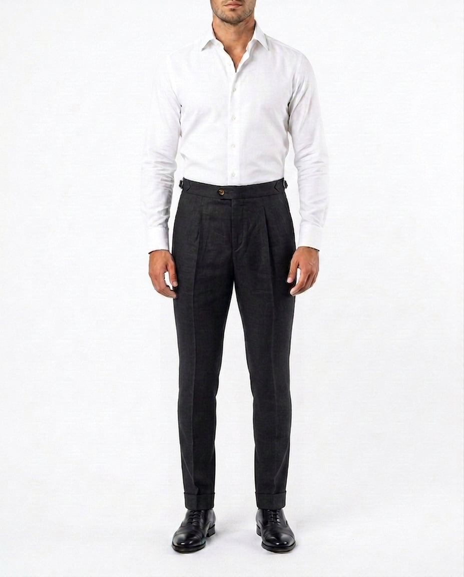 Pleated Linen Trouser - Charcoal