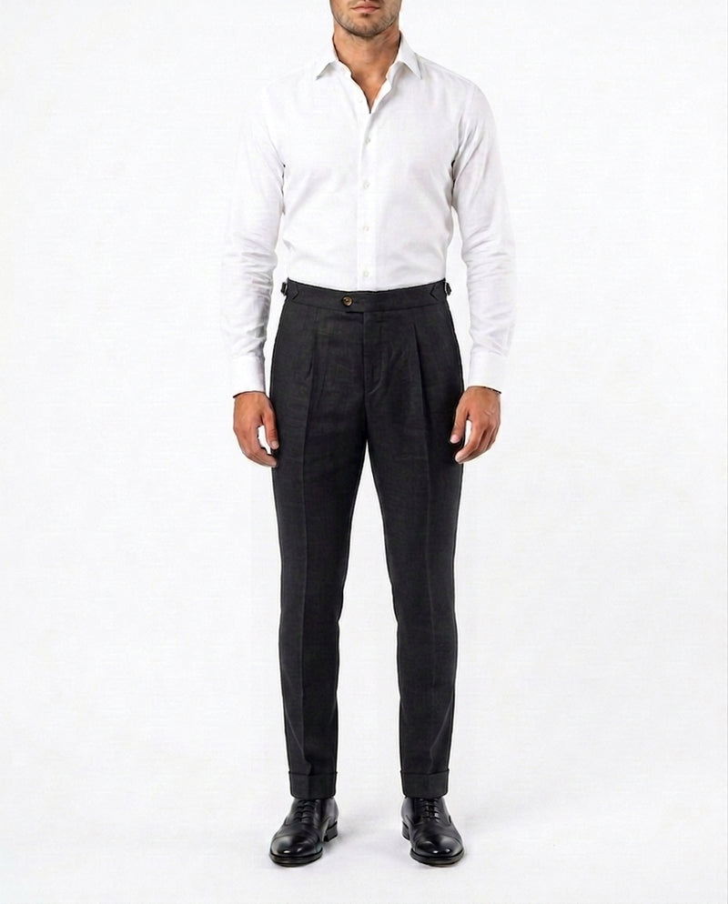 Pleated Linen Trouser - Charcoal