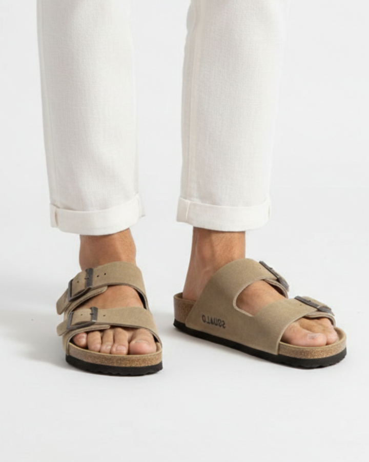 AMALFI SQUALO DOUBLE STRAP SUEDE LEATHER SANDAL 2.0 - BEIGE