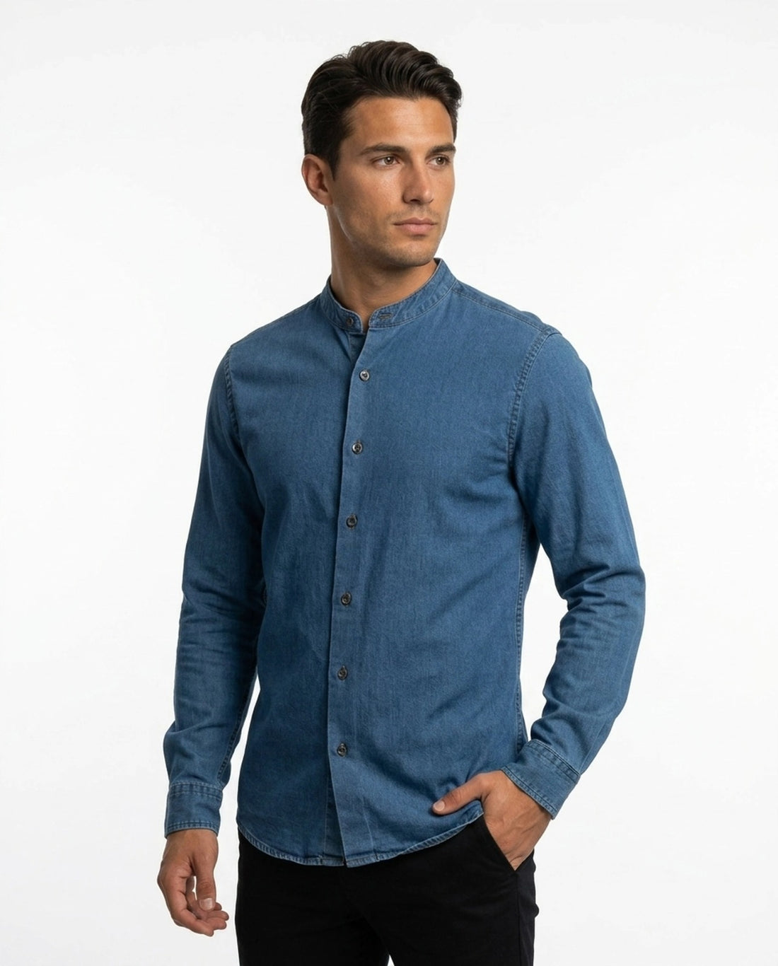 Mandarin Denim Shirt