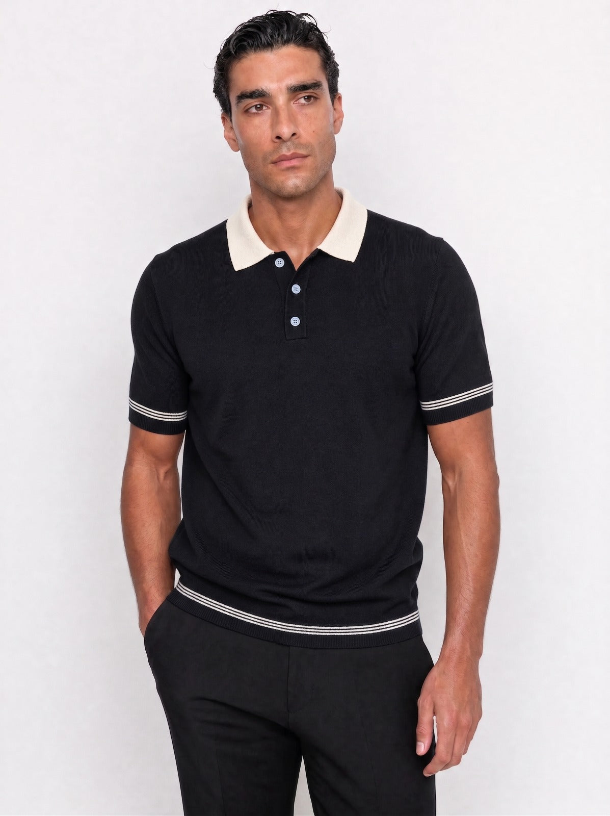 Plain Knit Polo - Black
