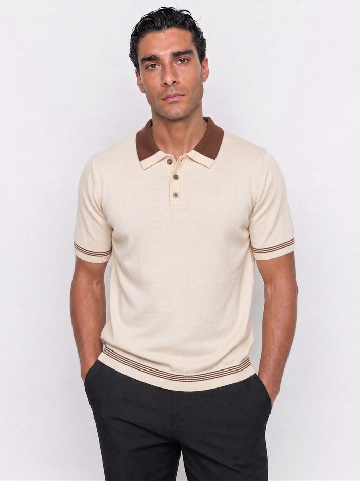 Plain Knit Polo - Cream