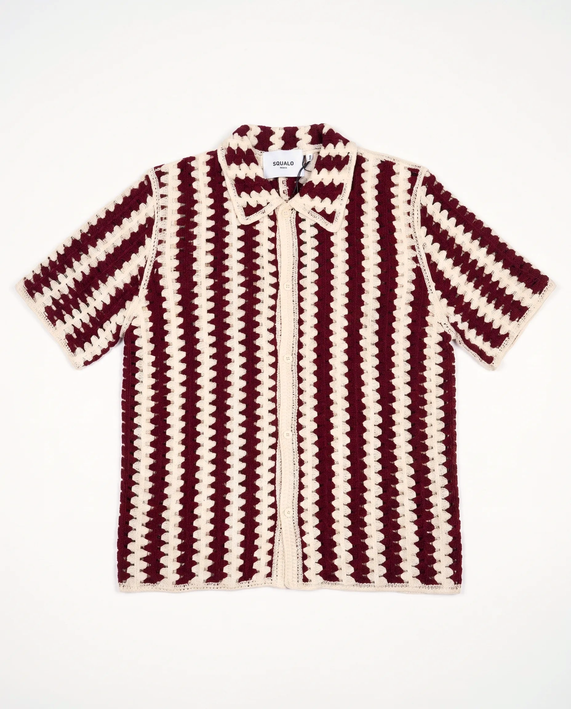 Gestricktes Camp-Shirt mit Streifen, Burgund