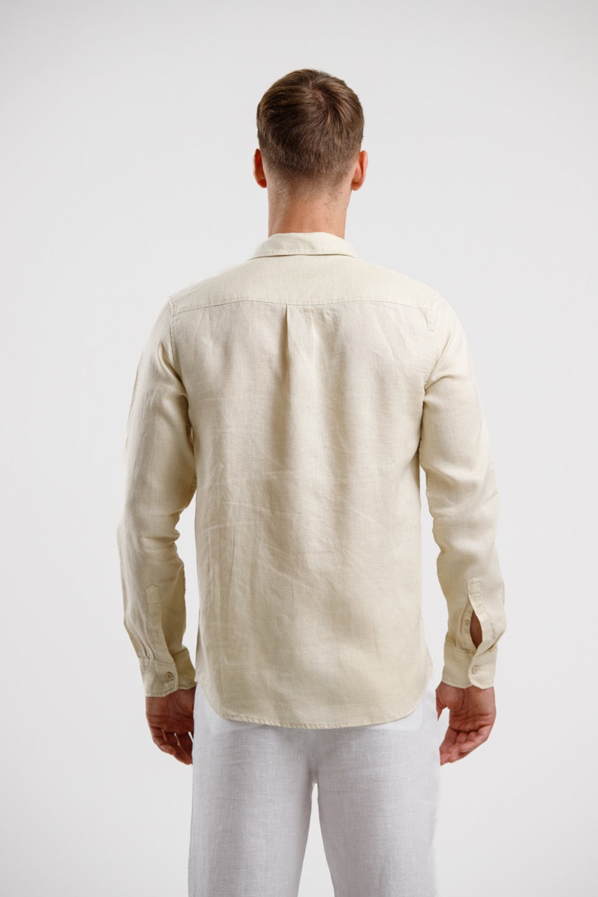 100% Linen Slim Fit Shirt – Beige