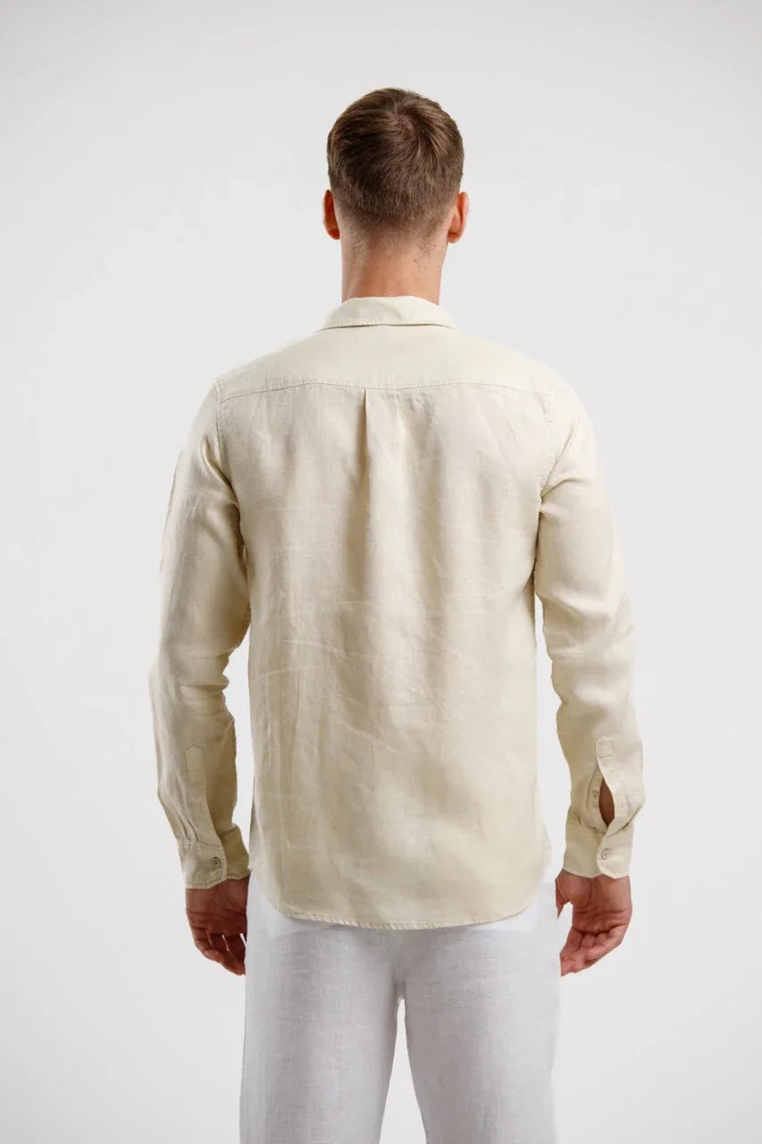 Linen Long Sleeve Shirt - Beige