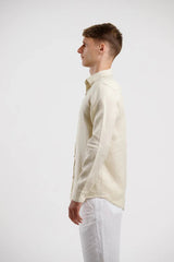 Linen Long Sleeve Shirt - Beige view 3