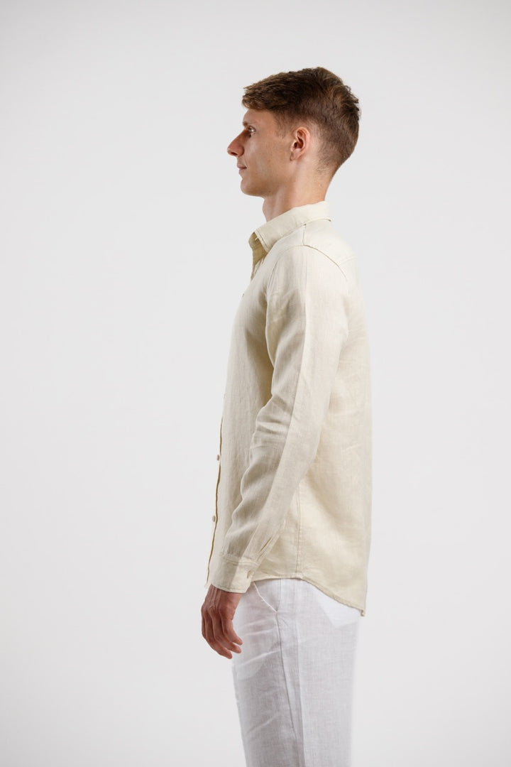 100% Linen Slim Fit Shirt – Beige