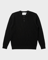Bergamo Ribbed Three-Button Knit Henley - Black view 4
