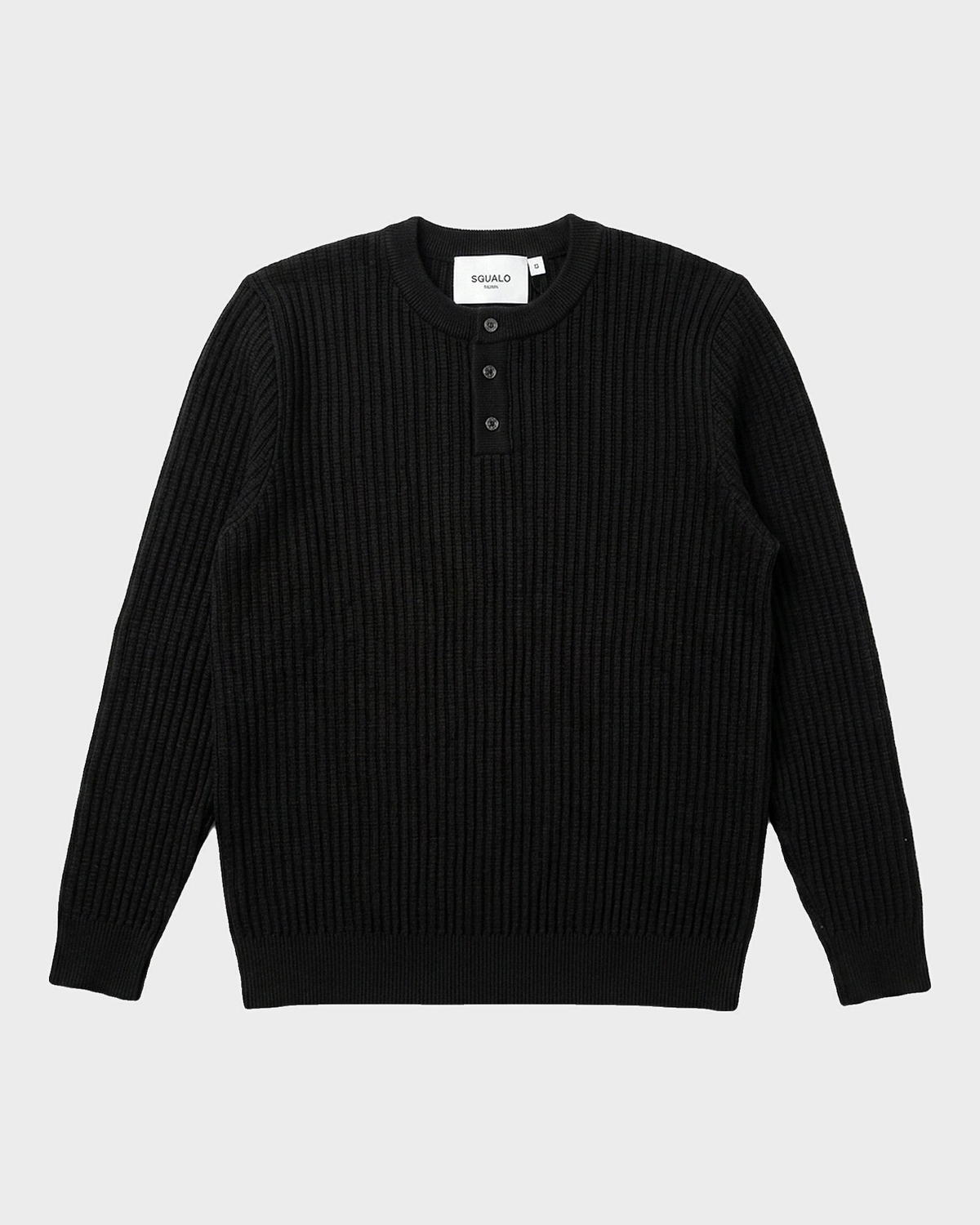 Bergamo Ribbed Three-Button Knit Henley - Black