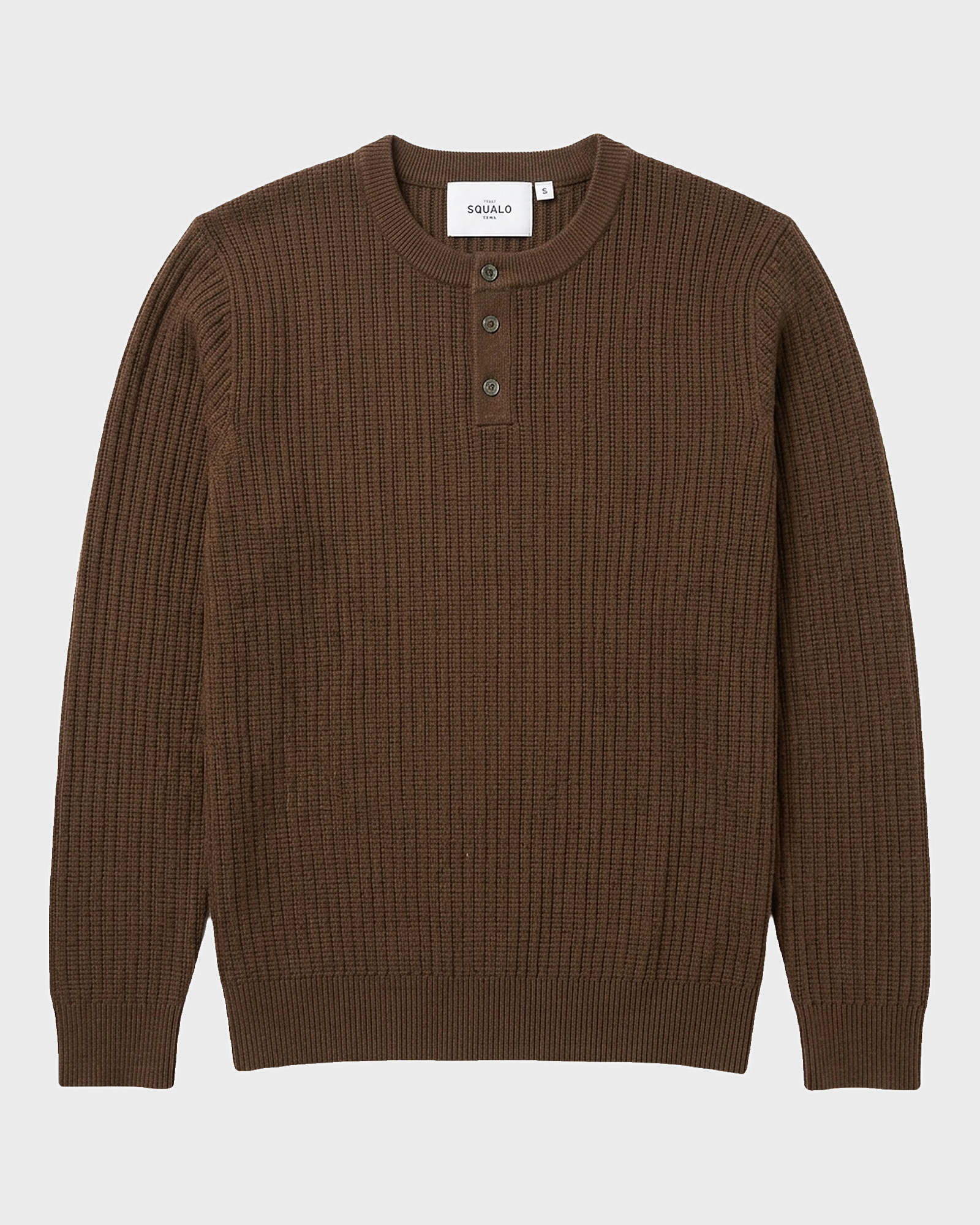 Bergamo Ribbed Three-Button Knit Henley - Brown