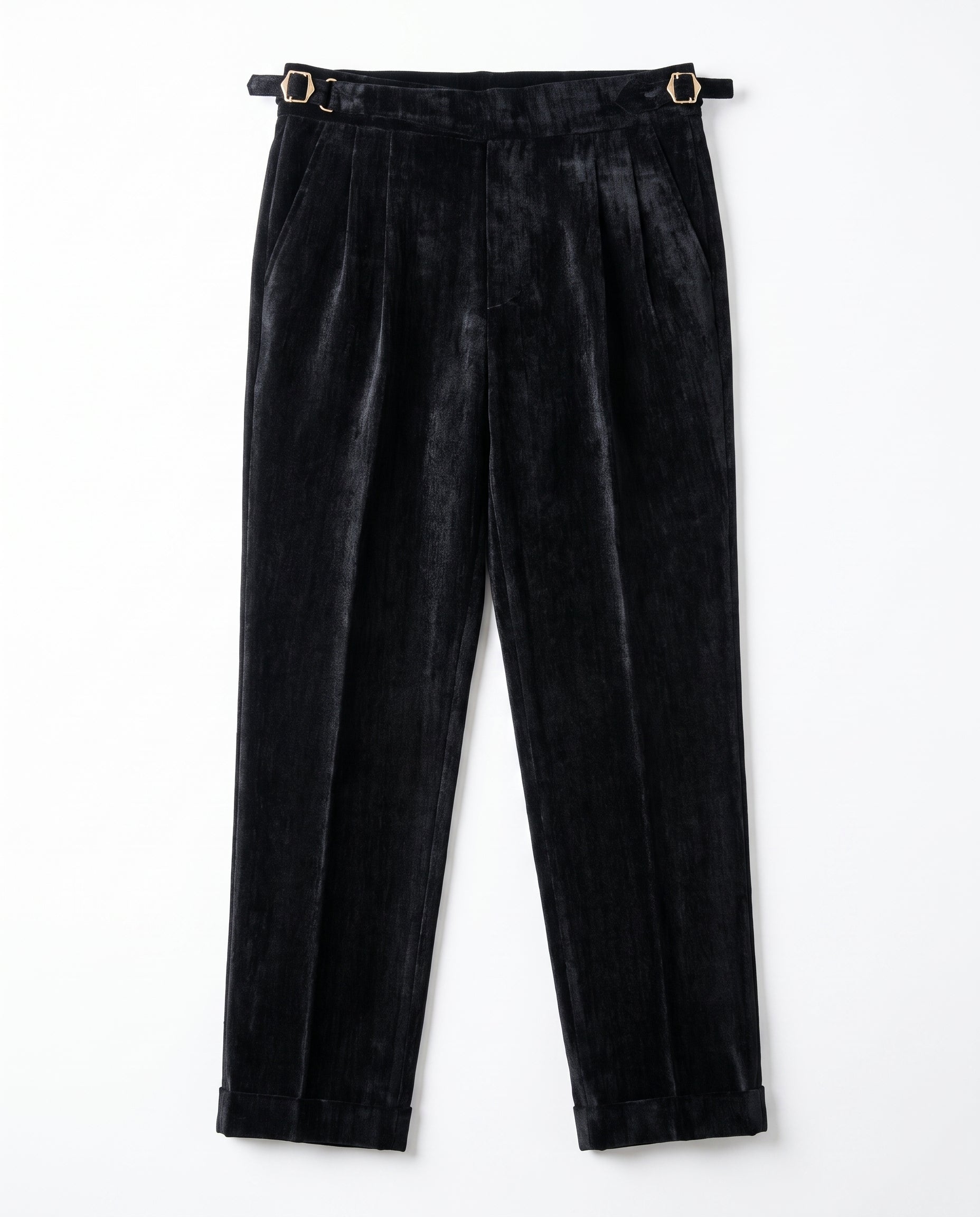 Venezia Pleated Velvet Gurkha Trouser - Black