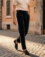 Venezia Pleated Velvet Gurkha Trouser - Black view 2