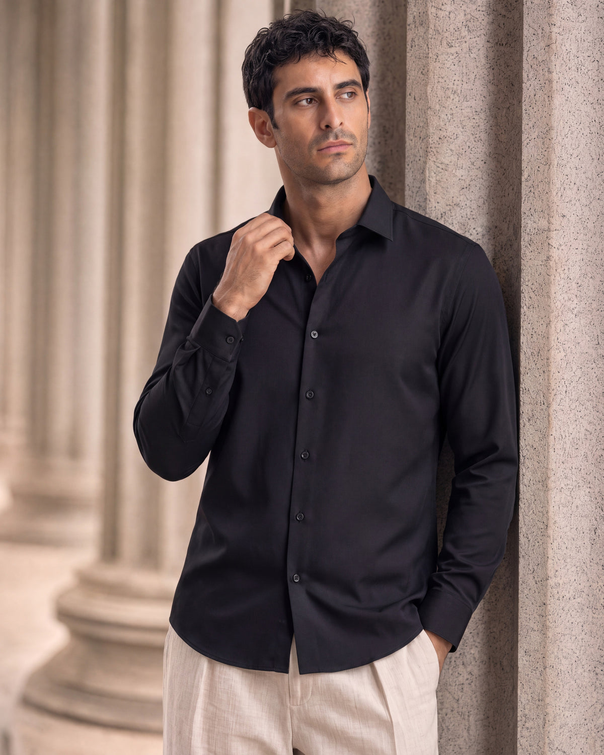 Fermo Non-Iron Stretch Long Sleeve Shirt - Black