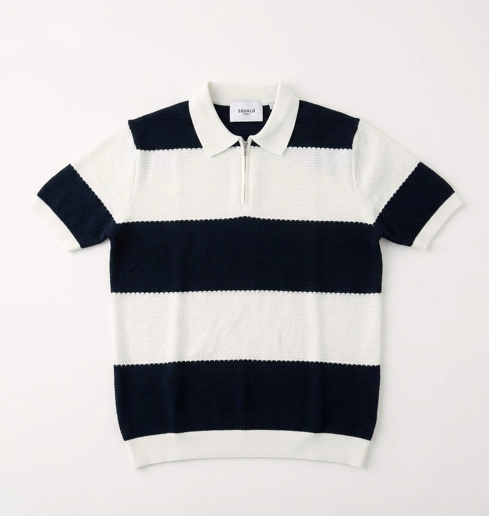 Poloshirt met streep en rits, navy