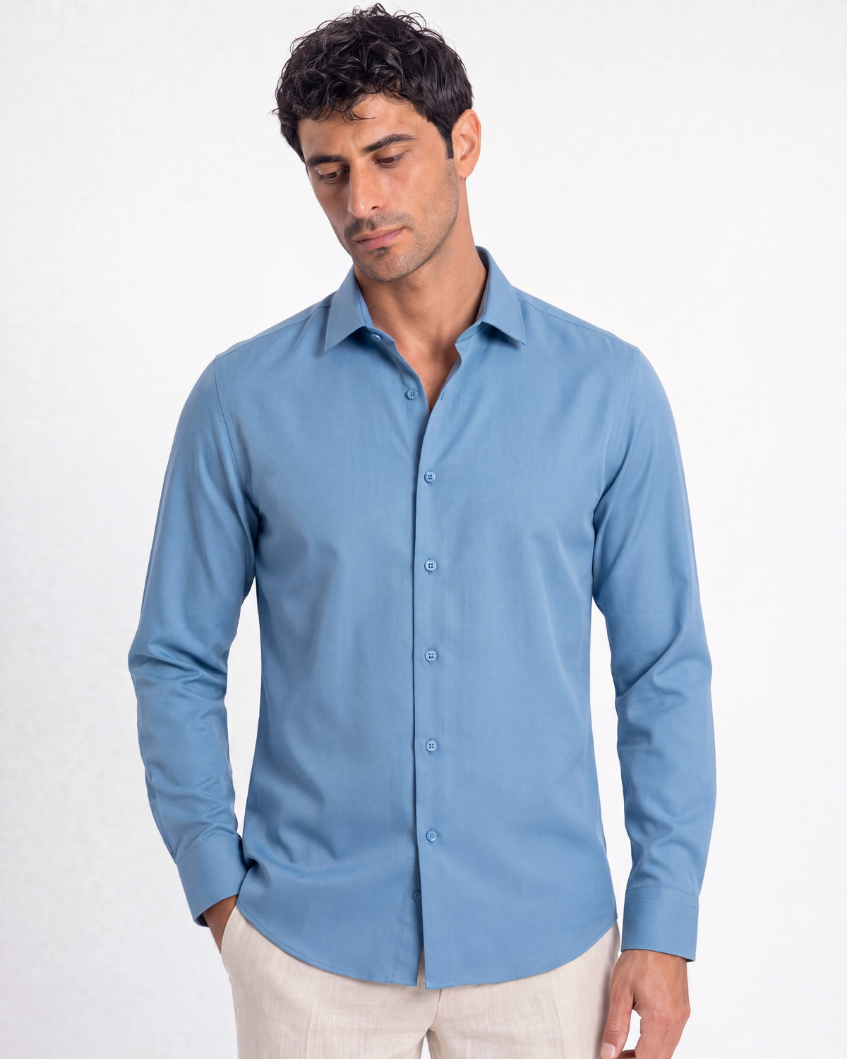 Fermo Non-Iron Stretch Long Sleeve Shirt - Blue