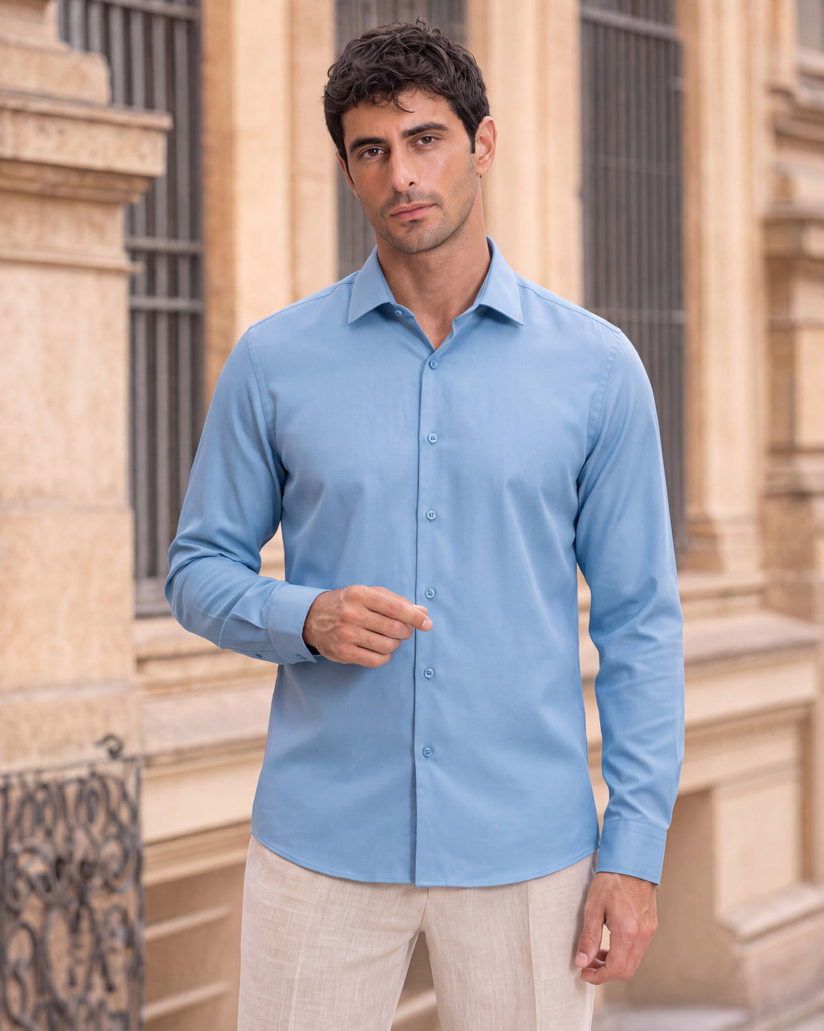 Fermo Non-Iron Stretch Long Sleeve Shirt - Blue