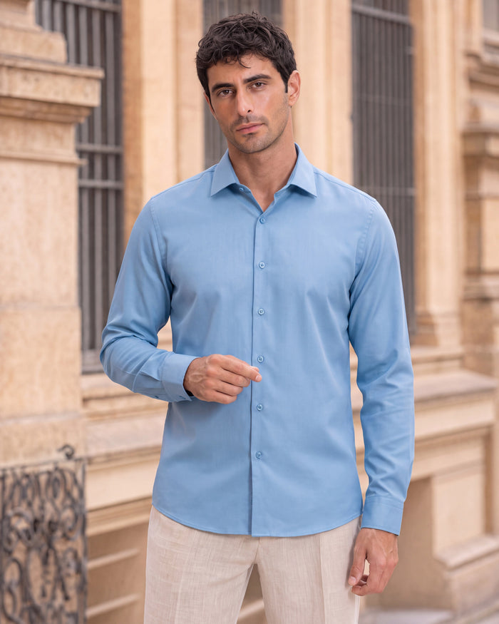 Fermo Non-Iron Stretch Long Sleeve Shirt - Blue