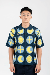 Hemd met korte mouwen 'Celestial Crochet', marineblauw view 1