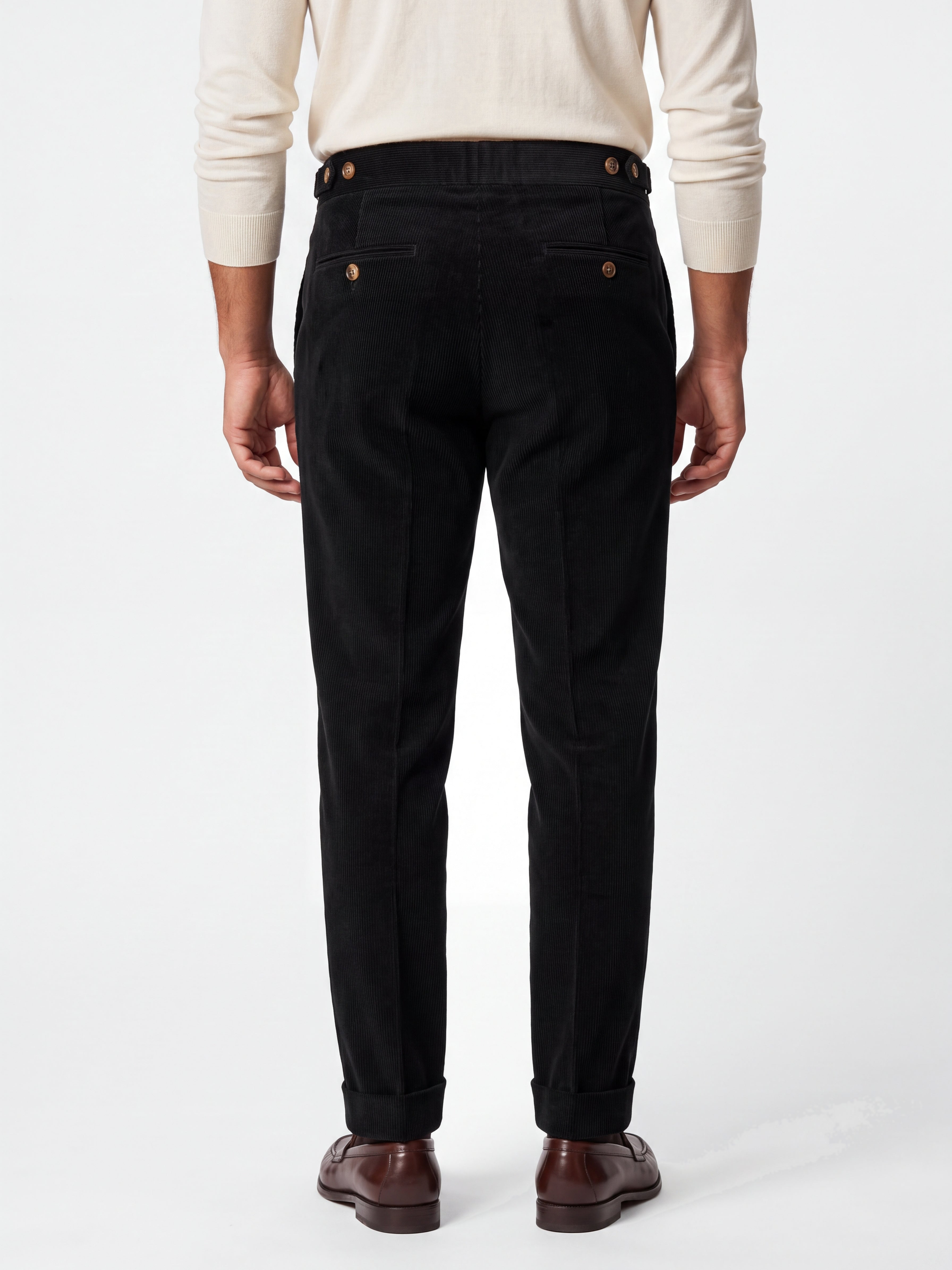Cervo Pleated Corduroy Gurkha Trouser - Black