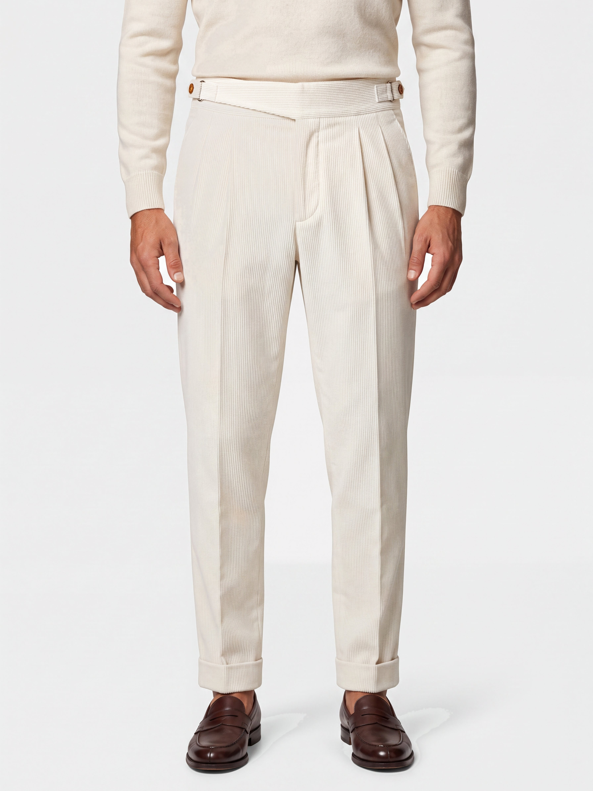 Cervo Pleated Corduroy Gurkha Trouser - Cream