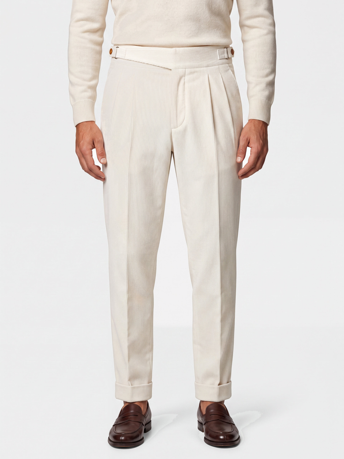 Cervo Pleated Corduroy Gurkha Trouser - Cream