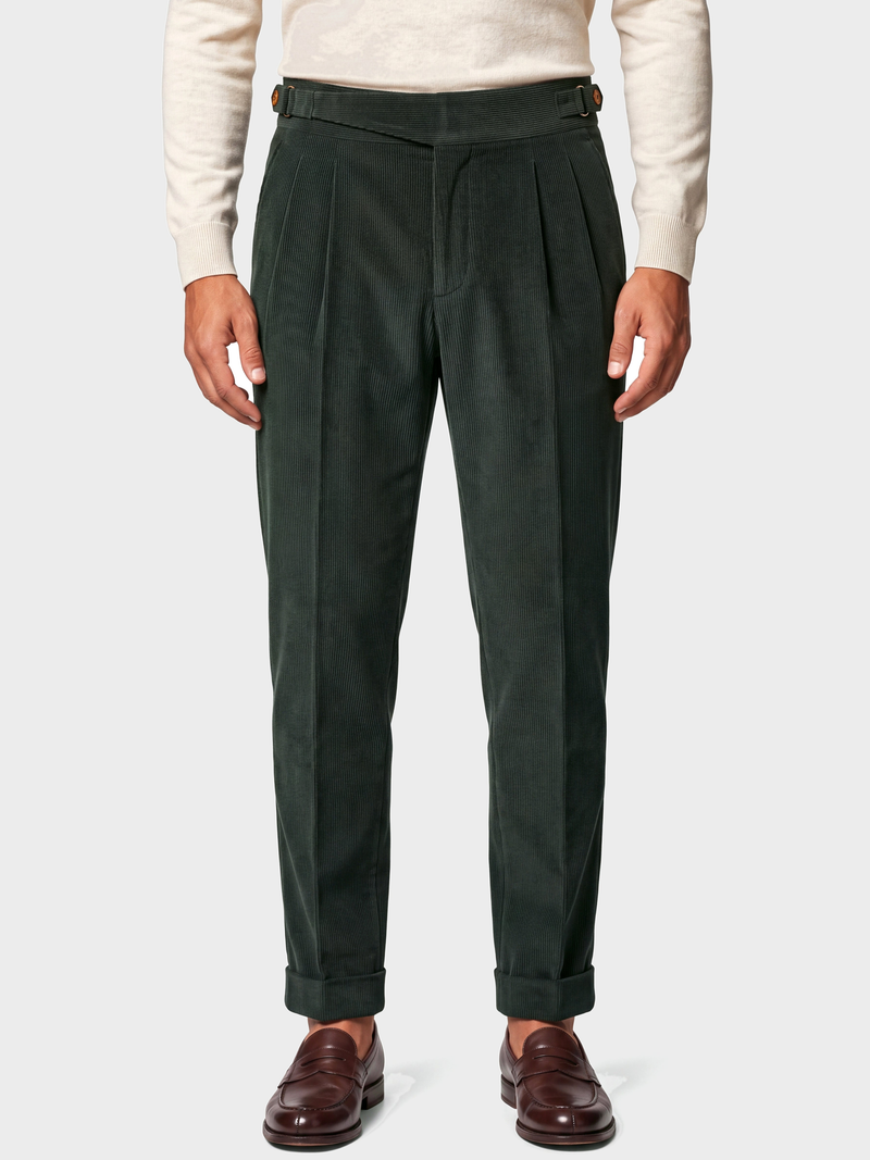 Cervo Pleated Corduroy Gurkha Trouser - Green