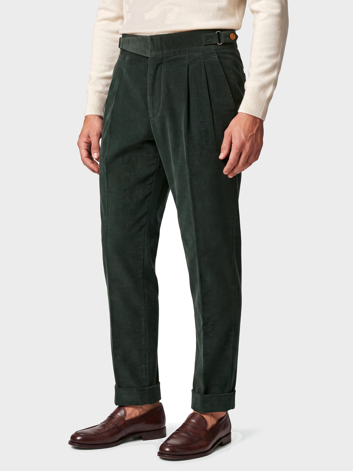 Cervo Pleated Corduroy Gurkha Trouser - Green