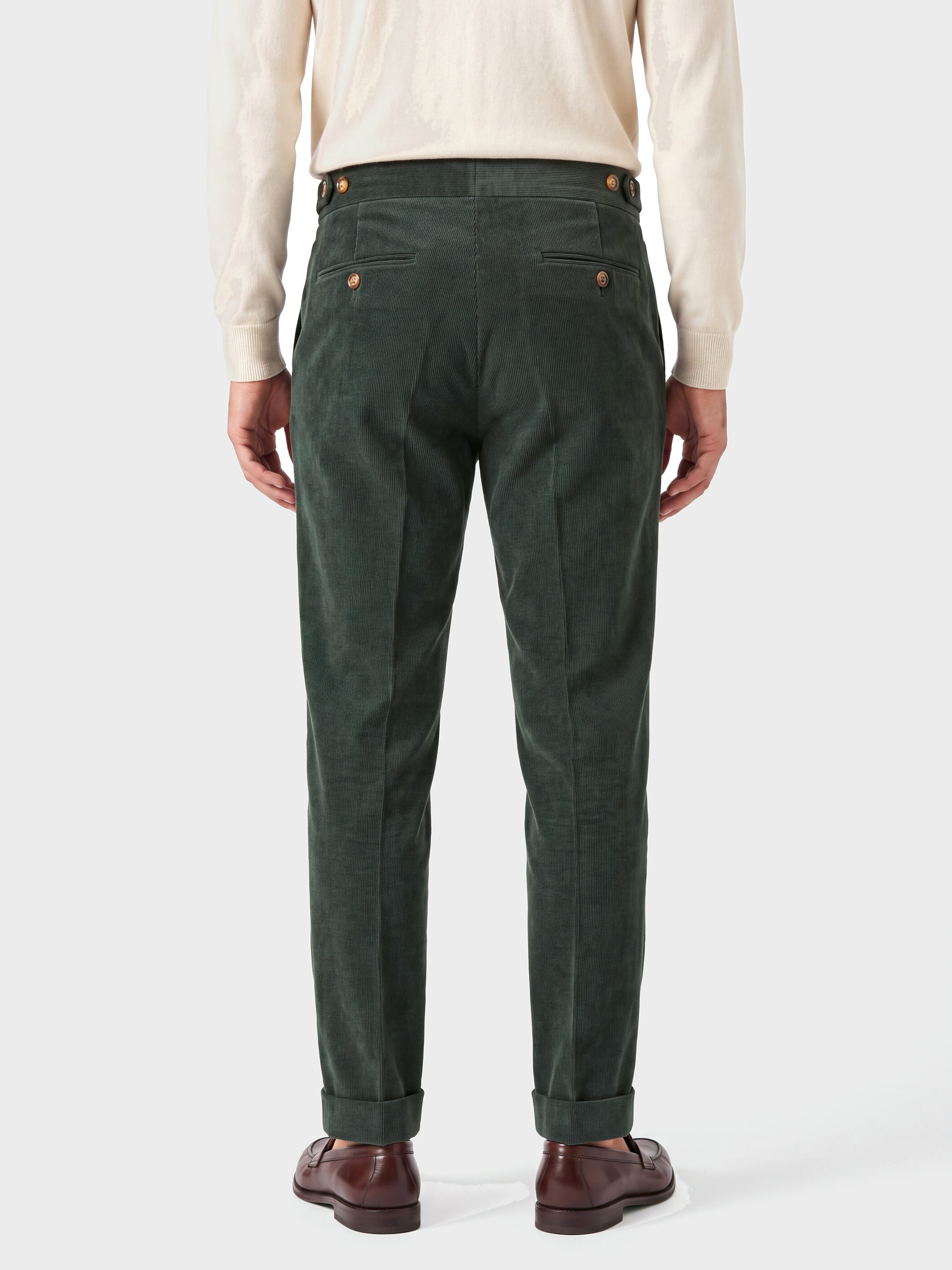 Cervo Pleated Corduroy Gurkha Trouser - Green