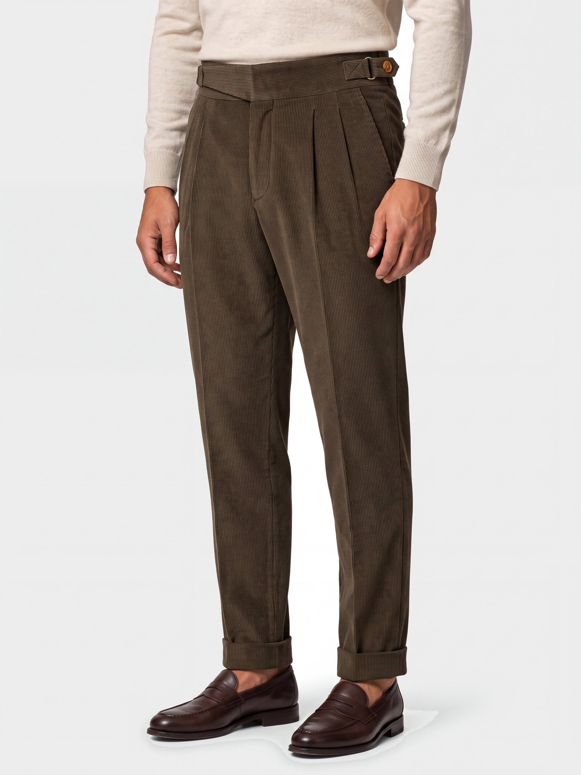 Cervo Pleated Corduroy Gurkha Trouser - Khaki