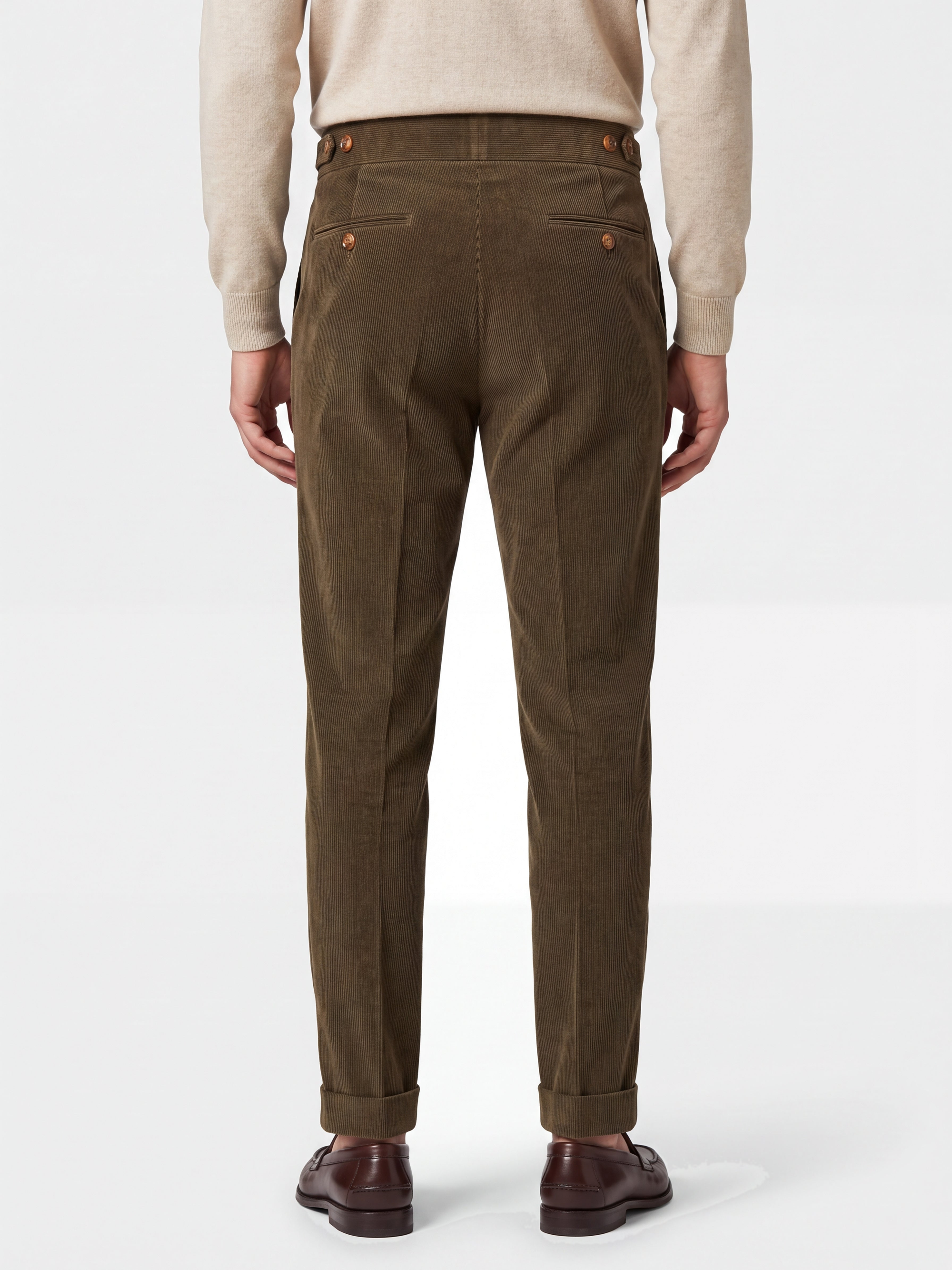Cervo Pleated Corduroy Gurkha Trouser - Khaki