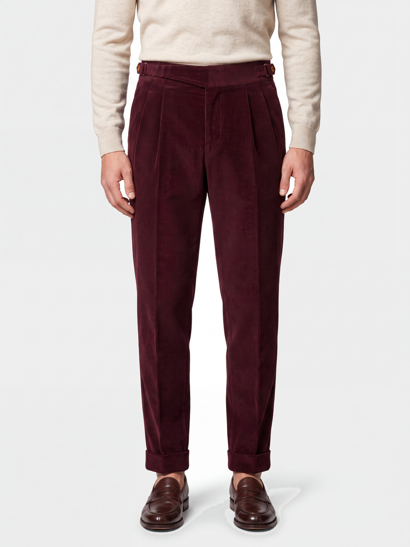 Cervo Pleated Corduroy Gurkha Trouser - Maroon