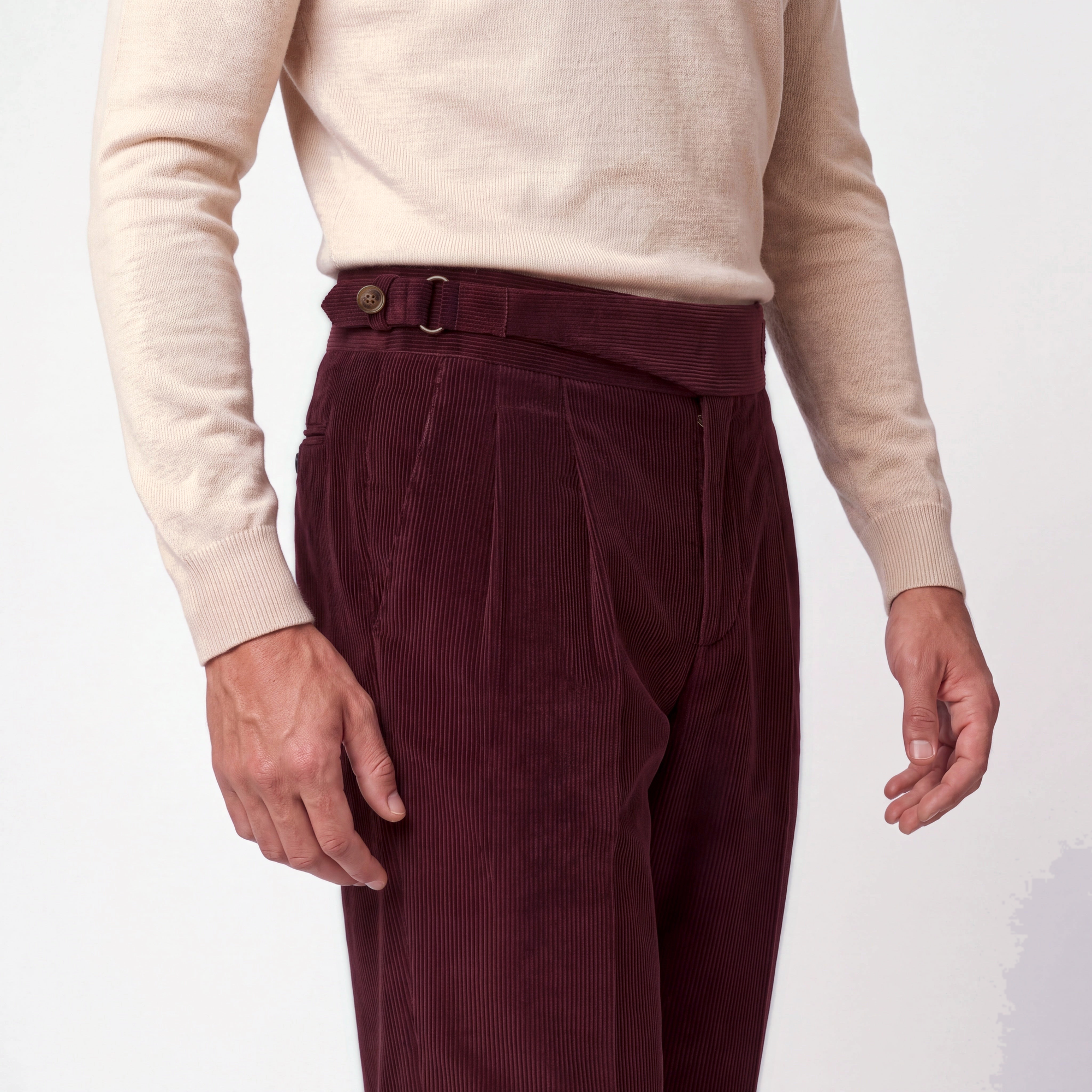 Cervo Pleated Corduroy Gurkha Trouser - Maroon