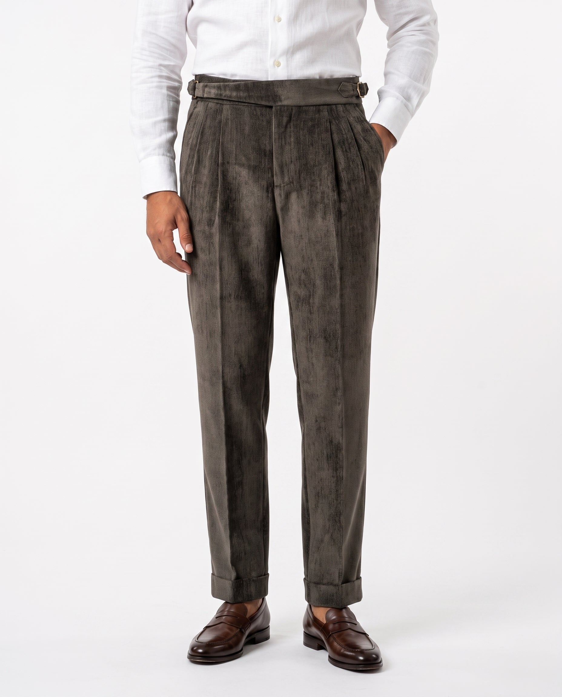 Venezia Pleated Velvet Gurkha Trouser - Charcoal