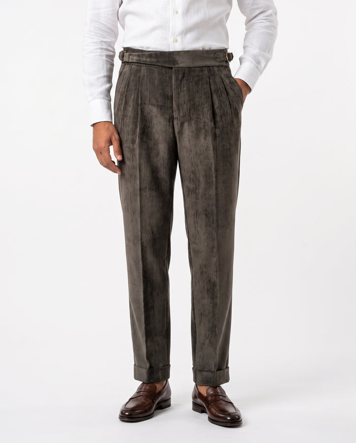 Venezia Pleated Velvet Gurkha Trouser - Charcoal