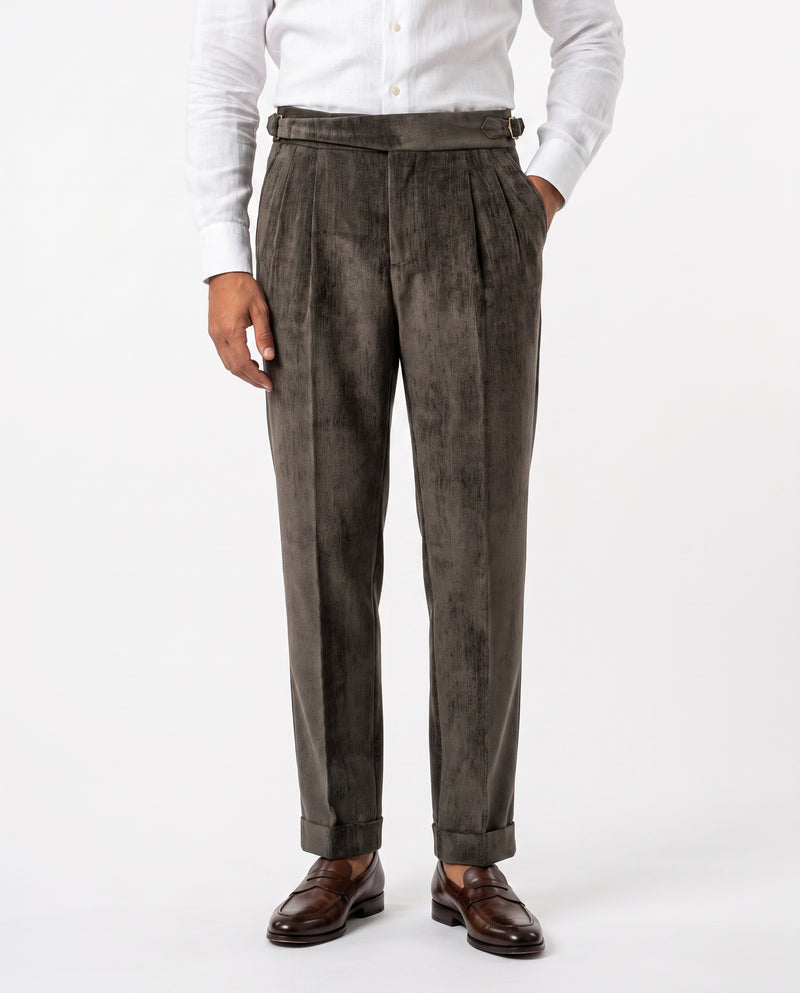 Venezia Pleated Velvet Gurkha Trouser - Charcoal