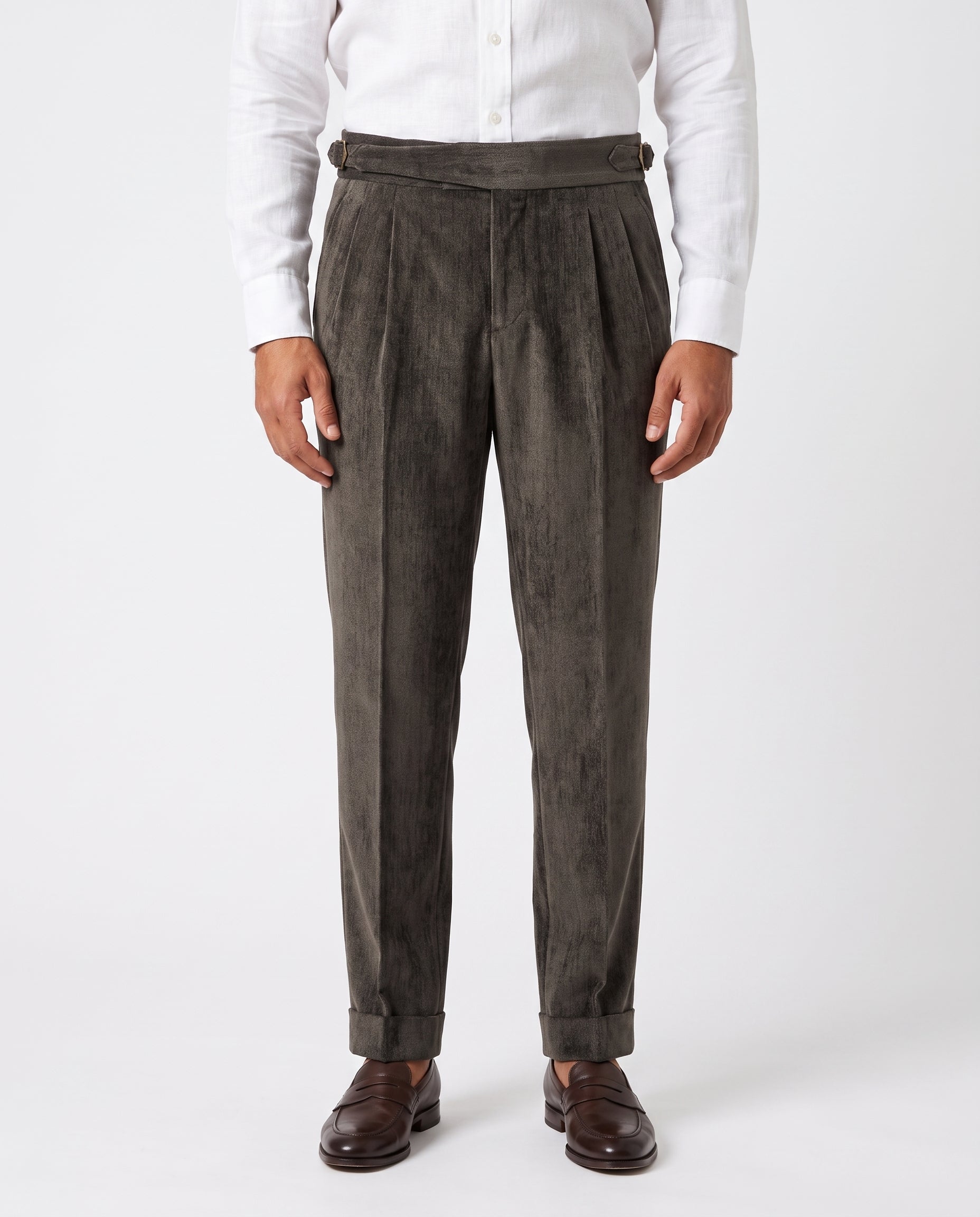 Venezia Pleated Velvet Gurkha Trouser - Charcoal