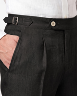 Pleated Linen Trousers, Black view 2