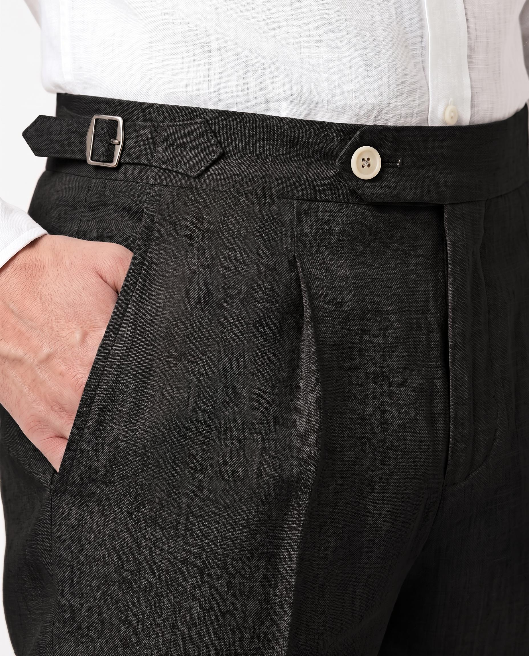 Pleated Linen Trousers, Black