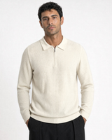 Como Ribbed Quarter-Zip Knit Polo - Cream view 1