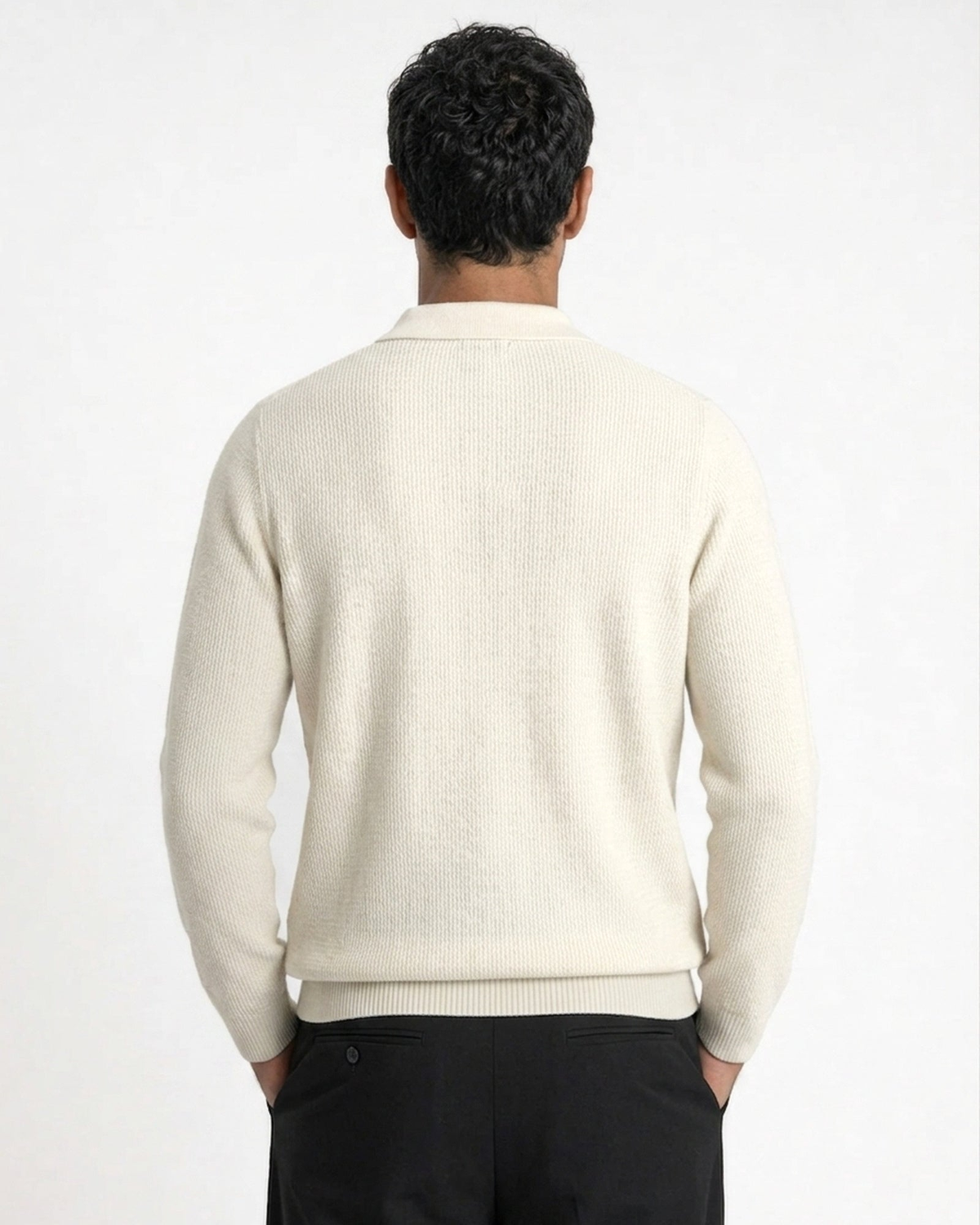 Como Ribbed Quarter-Zip Knit Polo - Cream