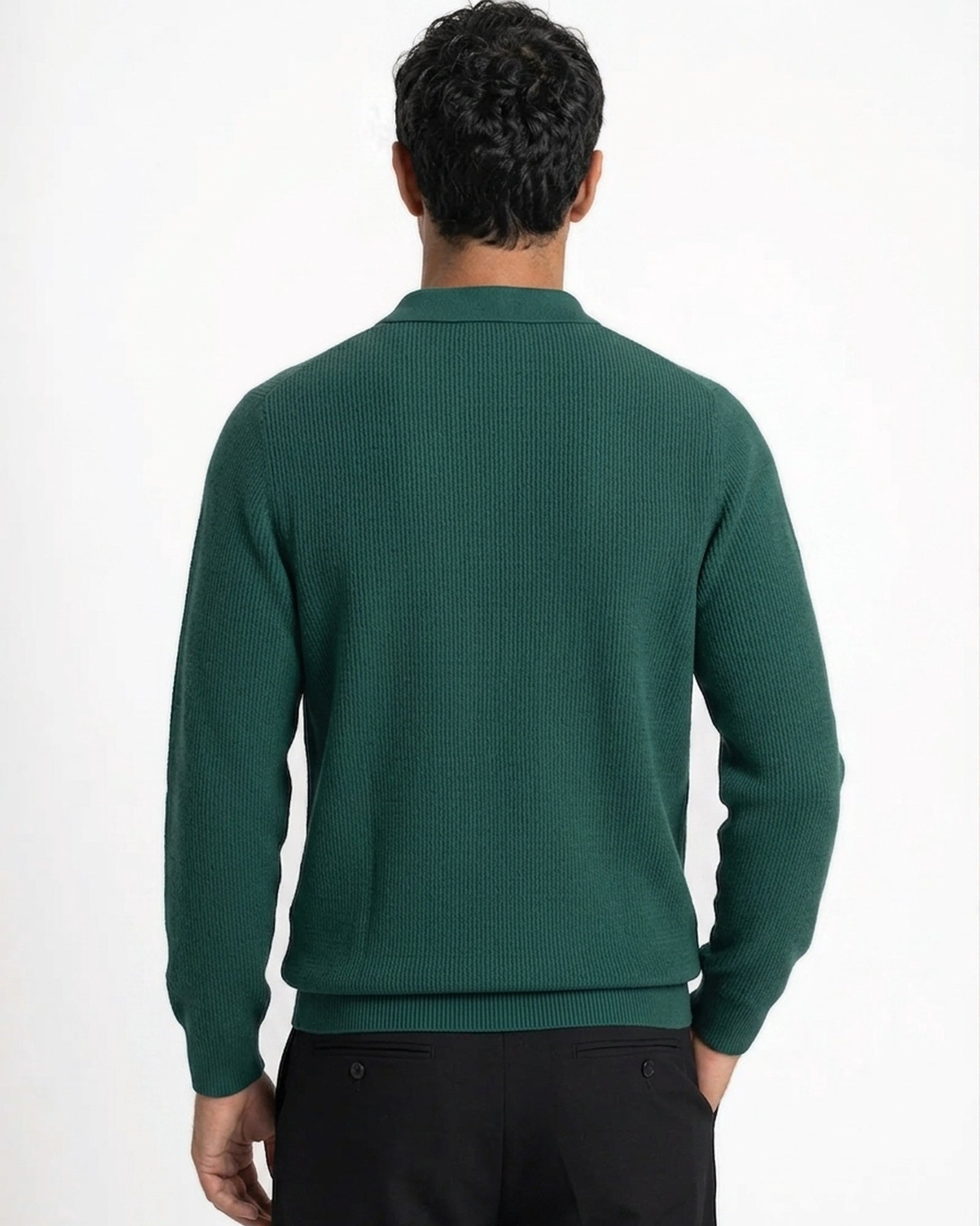 Como Ribbed Quarter-Zip Knit Polo - Forest Green