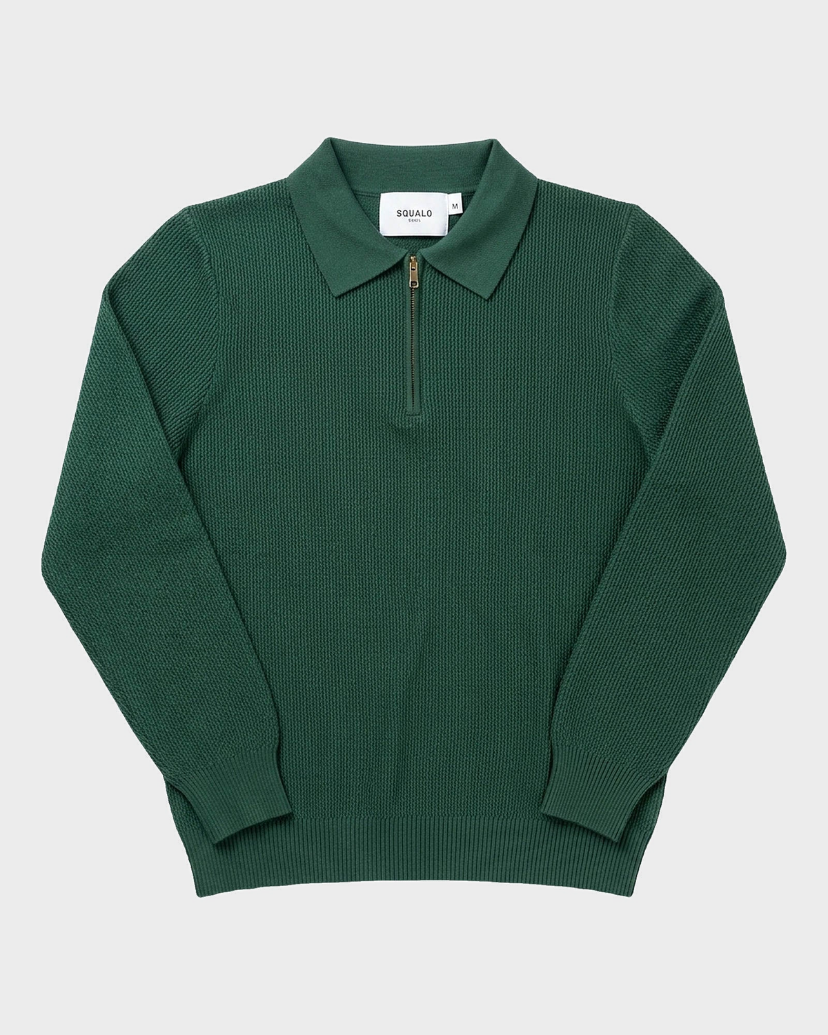 Como Ribbed Quarter-Zip Knit Polo - Forest Green