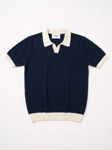 Strick-Poloshirt mit Kontrastkragen, Marineblau view 5
