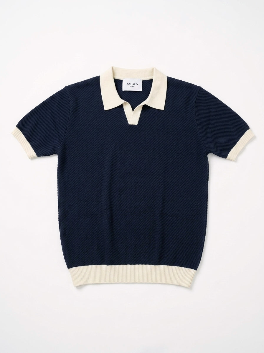 Strick-Poloshirt mit Kontrastkragen, Marineblau